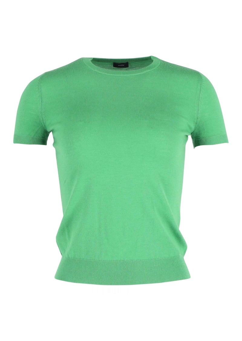 Joseph knitted Short Sleeve Top in Green Cashmere