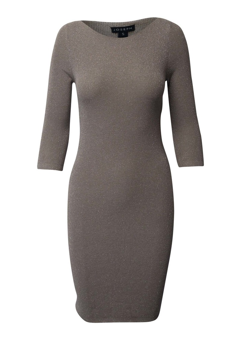 Joseph Metallic Knitted Bodycon Dress in Grey Silk