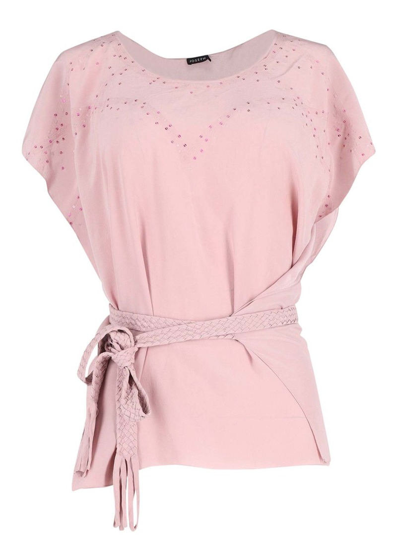 Joseph Sequined Belted Top in Pink Silk