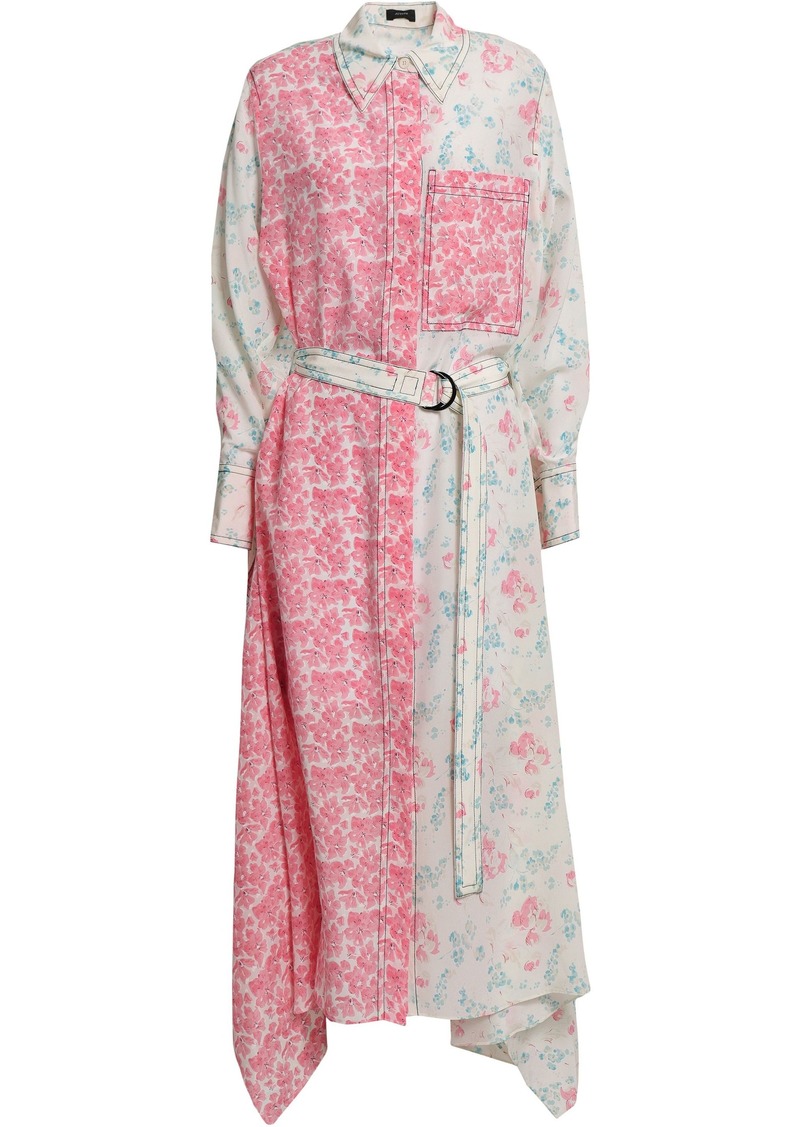 Joseph Woman Draped Floral-print Silk Crepe De Chine Midi Shirt Dress Off-white