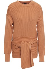 Joseph Woman Tie-front Ribbed Cotton Sweater Light Brown