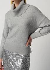 Joseph Studded Cowl Neck Sweater In Light Grey Melange