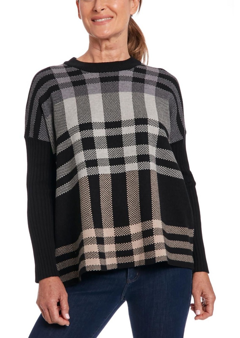 Joseph Womens Ribbed Sleeve Plaid Pullover Sweater