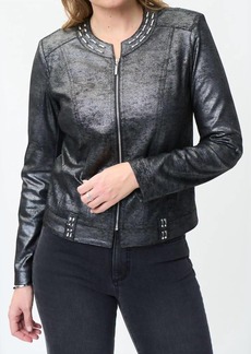 Joseph Zip Leather Jacket In Black Metallic