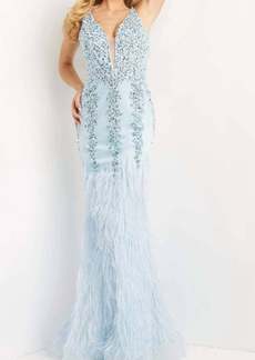 Jovani Feather Gown In Baby Blue