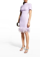 Jovani High-Neck Cutout Mini Dress w/ Feathers