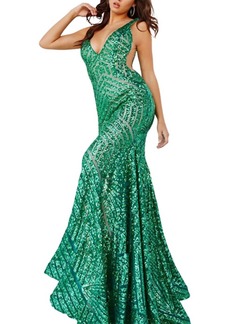 Jovani Sequin Gown In Emerald