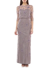 JS Collections Beaded & Embroidered Column Gown in Misty Lilac at Nordstrom