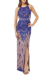 Women's Js Collections Floral Embroidered Mesh Evening Dress