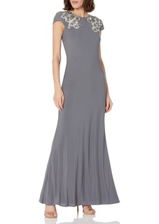 JS Collections JS Collection Women's Cap Sleeve Embroidered Gown