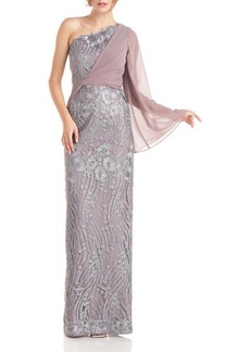 JS Collections Amari One-Shoulder Evening Gown in Steel at Nordstrom