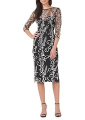 JS Collections Beaded Midi Cocktail Dress in Black/Ivory at Nordstrom
