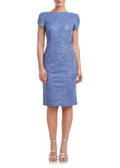 JS Collections Brie Sequin Tulip Sleeve Mesh Cocktail Dress