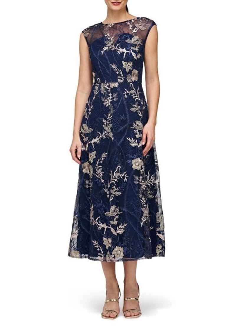 JS Collections Brynn Floral Embroidered Mesh Dress