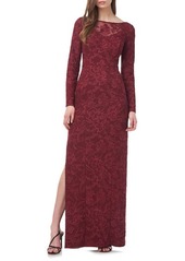 JS Collections Collette Boat Neck Long Sleeve Column Gown in Merlot at Nordstrom