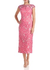 JS Collections Crystal Floral Cocktail Midi Dress in Coral at Nordstrom