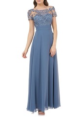 JS Collections Embroidered A-Line Gown in Mineral Blue at Nordstrom