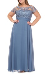 JS Collections Floral Embroidered Chiffon Gown (Plus Size)
