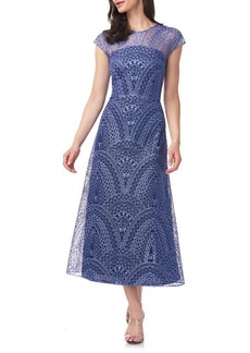 JS Collections Ines Embroidered Midi Cocktail Dress in Navy Royale/Dark Midnight at Nordstrom