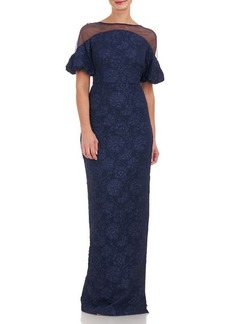 JS Collections Janessa Floral Mesh Column Gown