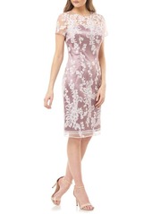 JS Collections JS Collection Floral Lace Satin Cocktail Dress in Ivory Rose at Nordstrom