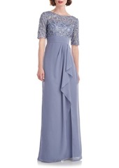 JS Collections Meg Embellished Ruffle Gown