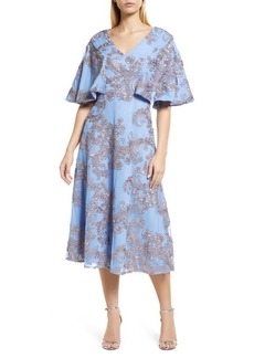 JS Collections Saige Floral Brocade Cocktail Midi Dress in Sky Blue at Nordstrom