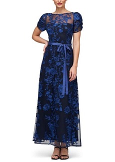 JS Collections Sarah Floral Embroidered Tie Belt Gown
