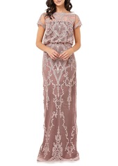 JS Collections Scallop Embroidered Blouson Evening Dress
