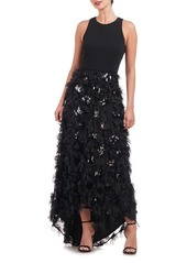 JS Collections Sleeveless Paillette Ruffle Skirt Gown