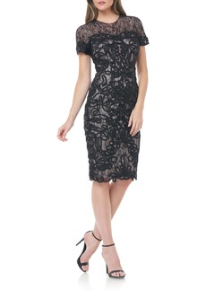 js collections mesh embroidered cocktail dress