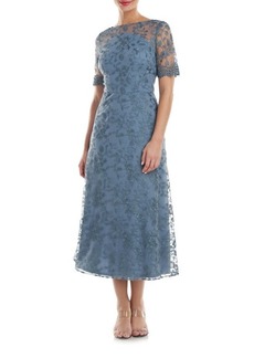 JS Collections Theresa Embroidered Floral Midi A-Line Dress