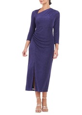 JS Collections Violeta Metallic Gathered Cocktail Midi Dress