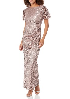 JS Collections Women's Embroidered Mesh Flutter Gown