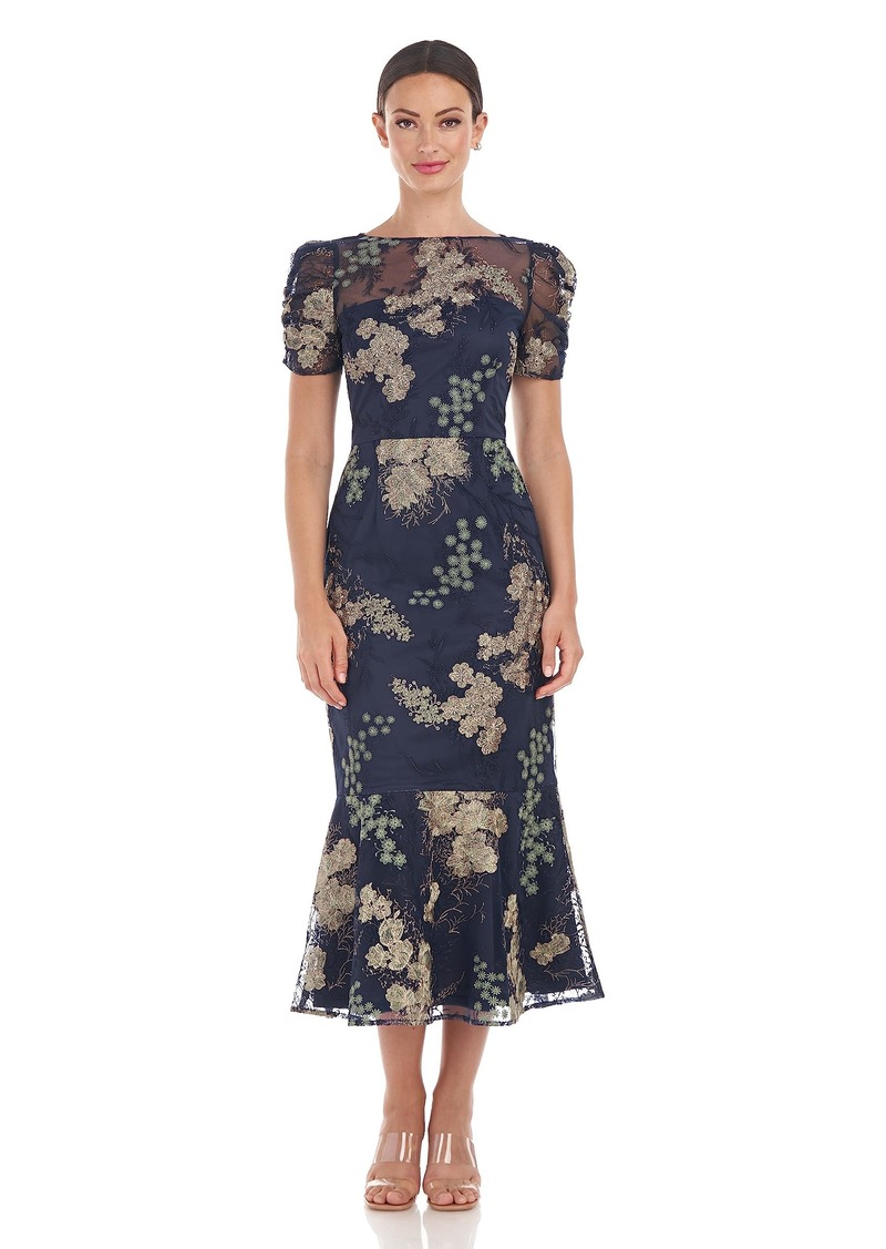 JS Collections Women's Hope Flounce Tea Length Dress Navy/Jade
