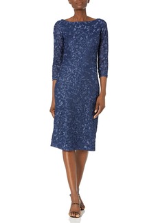 JS Collections Women's Leaf Embroidered Cocktail Dress with Slit at Center Back