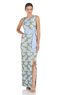 JS Collections Women's Lillian Ruffle Column Gown Hydrangea/Fern
