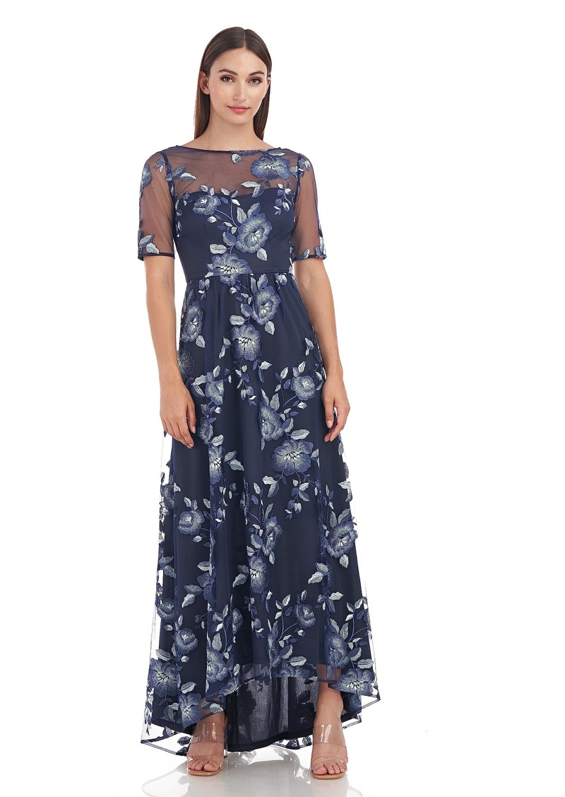 JS Collections Women's Presley High Low Gown Navy/Light Aqua