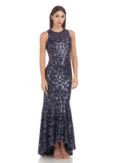 JS Collections Women's Sloane Halter High Low Gown Navy/Blush