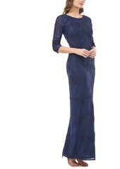 JS Collections Pearl Beaded Soutache Column Gown in Navy at Nordstrom