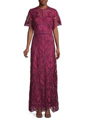 JS Collections Short-Sleeve Lace Gown