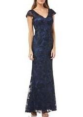 JS Collections Soutache Embroidered V-Neck Trumpet Gown
