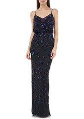 JS Collections Beaded Blouson Gown in Black Multi at Nordstrom