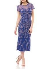JS Collections Illusion Yoke Beaded Soutache Midi Dress in Purple Violet at Nordstrom