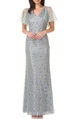 JS Collections Sequin Cape Sleeve A-Line Gown