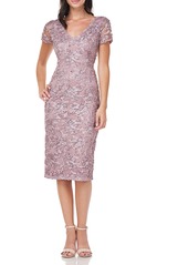 JS Collections Soutache Embroidered V-Neck Cocktail Dress in Maple Sugar at Nordstrom