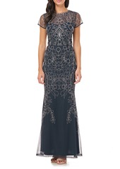 JS Collections Soutache Mesh Evening Dress in Navy/Silver at Nordstrom