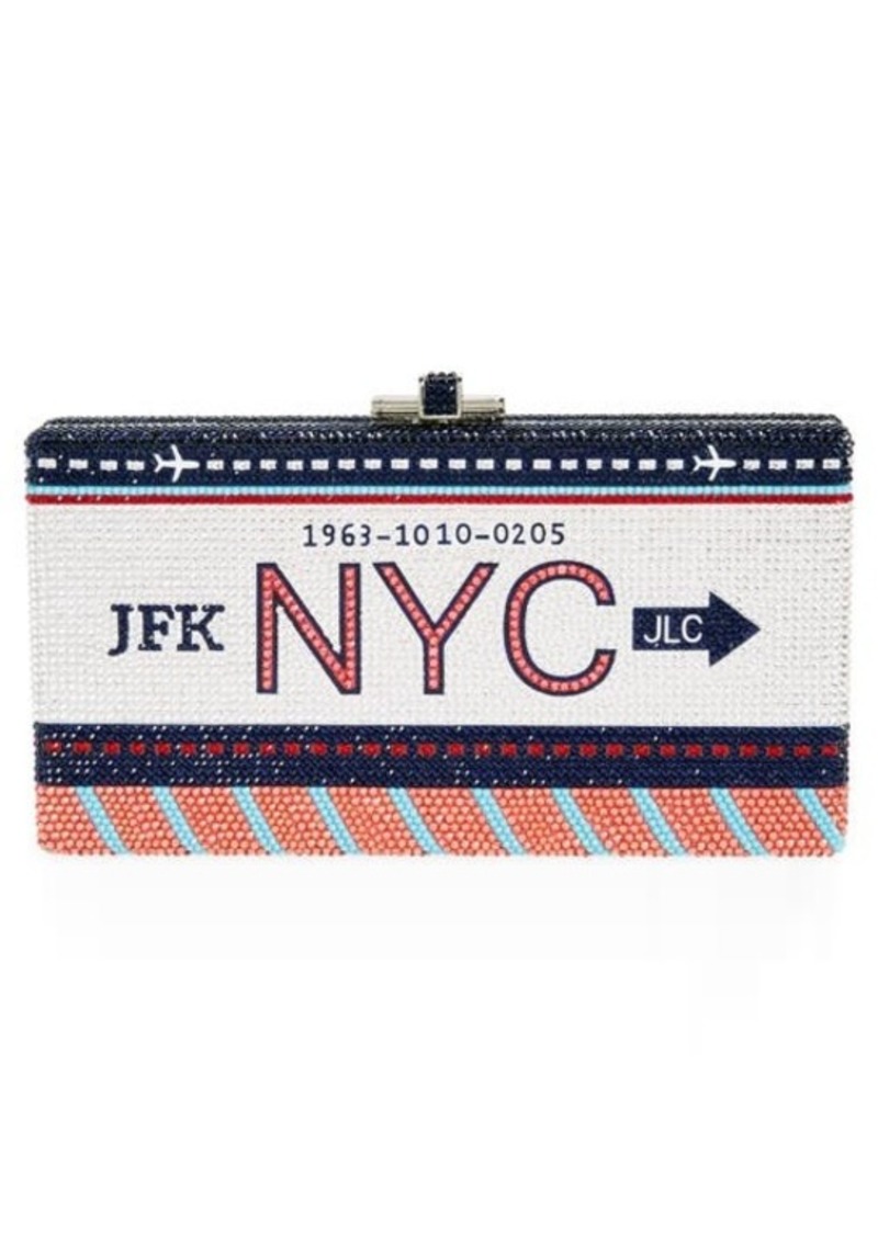 JUDITH LEIBER COUTURE NYC Luggage Tag Crystal Box Clutch