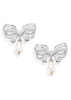 Judith Leiber Imitation Pearl Drop Pavé Bow Earrings