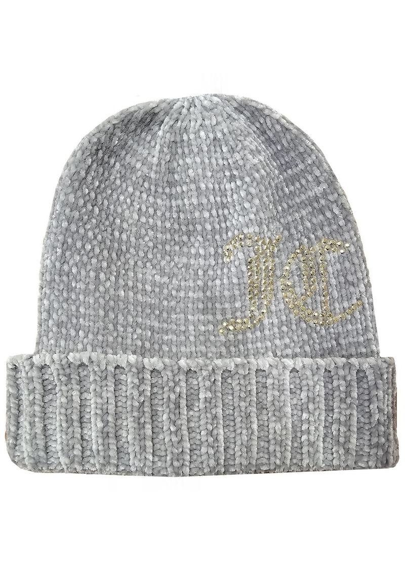 Juicy Couture Chenille Jc Stud Beanie Hat In Gray